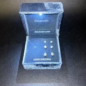 New Danecraft Cubic Zirconia Fine Silver Plated Set of 3 Stud Earrings Women's
